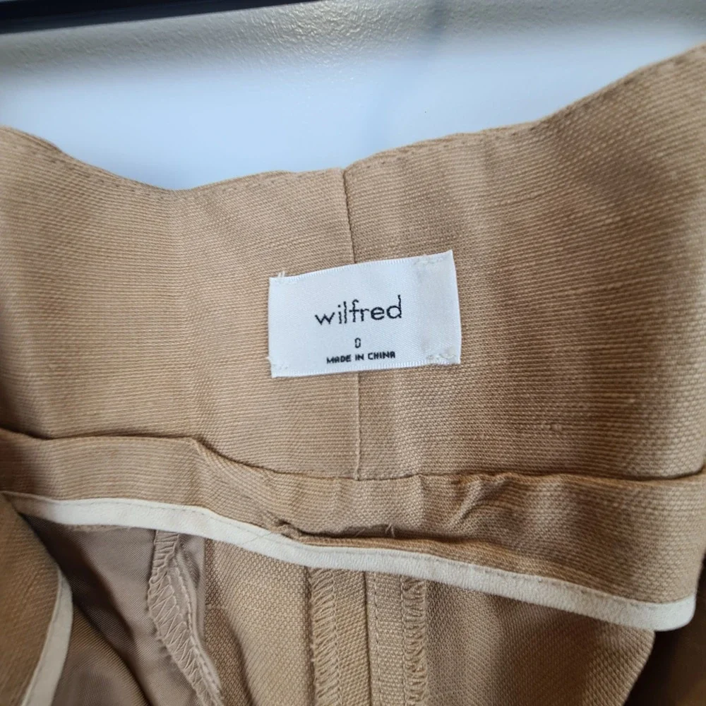 Wilfred Aritzia Tan Linen‎ Lyocell Tie Waist High Rise Tapered Pants Size 0